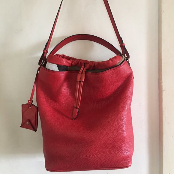 Burberry Handbags - Burberry Ashby Red Soft Pebbled Leather Tote Bag